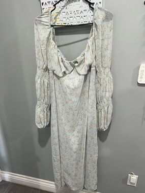 PrettyLittleThing Pale Blue Floral Ruffle Midi Dress